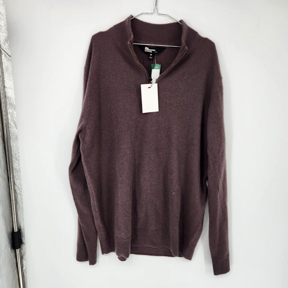 The Commons 100% Cashmere 1/4 Zip Sweater Purple Brown‎ XL NWT